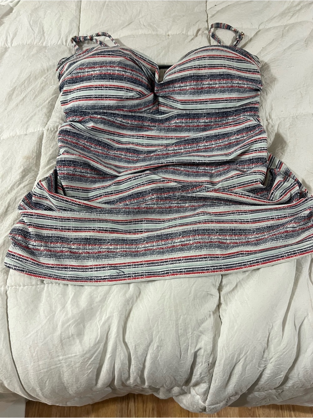 new directions Striped Bandeau Swim Top in Navy, White & Red